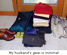My husband's gear is minimal